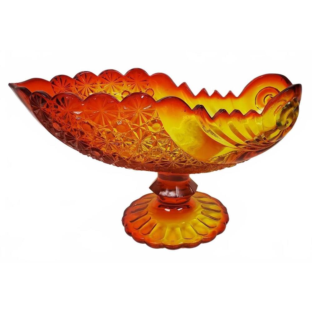 VTG LG Fenton Daisy and Button Amberina Shell Compote Bowl Uranium Glows